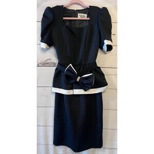 Opening Night 80's Dress Black White Bow Size 9/10 Vintage‎